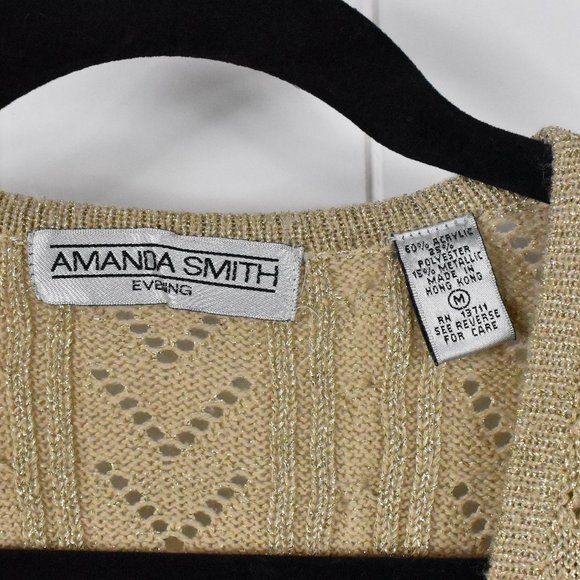 AMANDA Smith Gold Metallic V Neck Sweater Size M - Picture 3 of 4